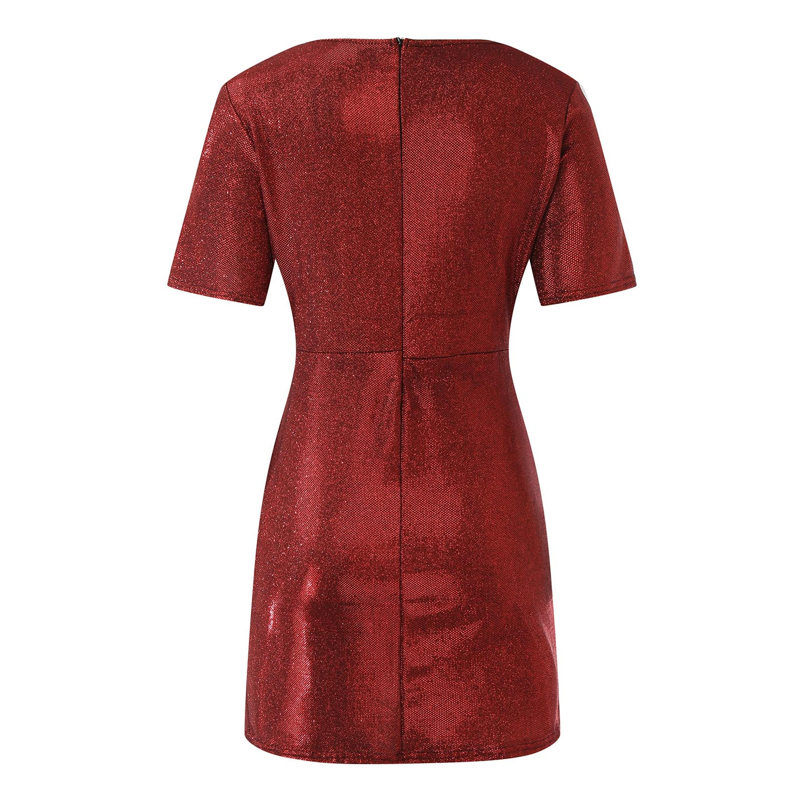thumbnail image 5 of Vestido sexy de lentejuelas con cuello en V y manga corta para mujer - Color liso, corte ajustado, poliéster - Elegante vestido de fiesta para veladas, bodas y salidas nocturnas, 5 of 5